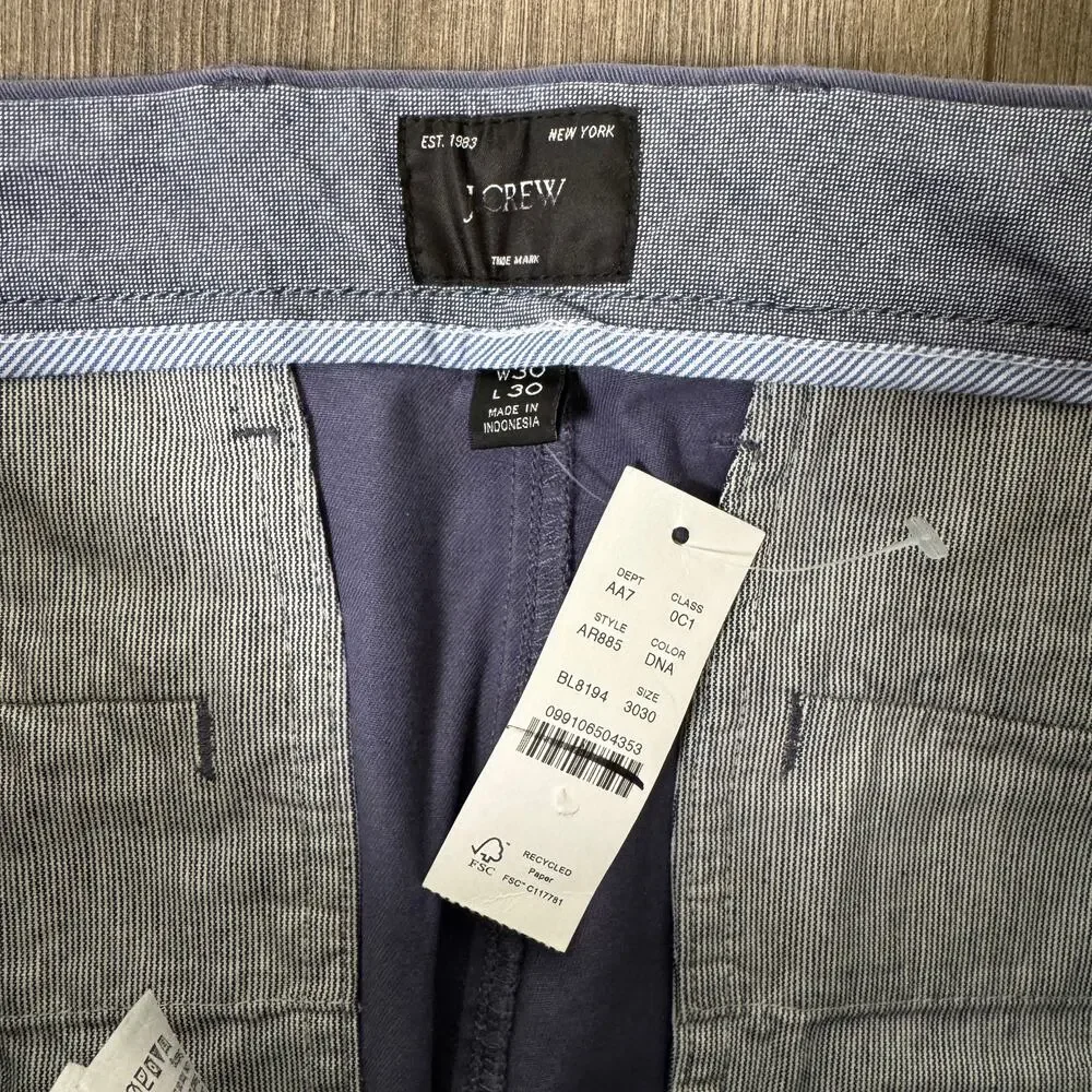 J.Crew 484 Slim-fit Stretch Chino Pants SZ 30x30 Dusty Navy Twill Fabric Zip Fly